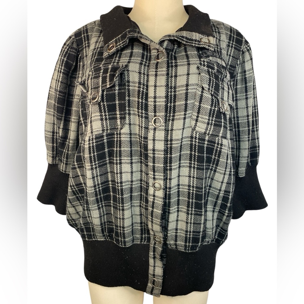 Caren Sport Black and Gray Plaid Wool Blend Lined Jacket Women’s Size 3X